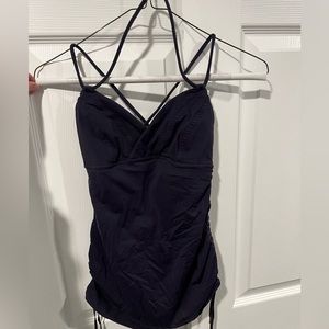 Lulu lemon womens strappy dark purple workout top. Size 4.